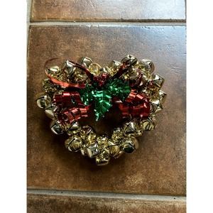 Vintage Christmas Heart Bell Wreath with Holly Branch